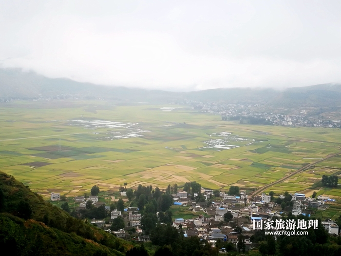 被金黄稻谷包围着的白雾村。