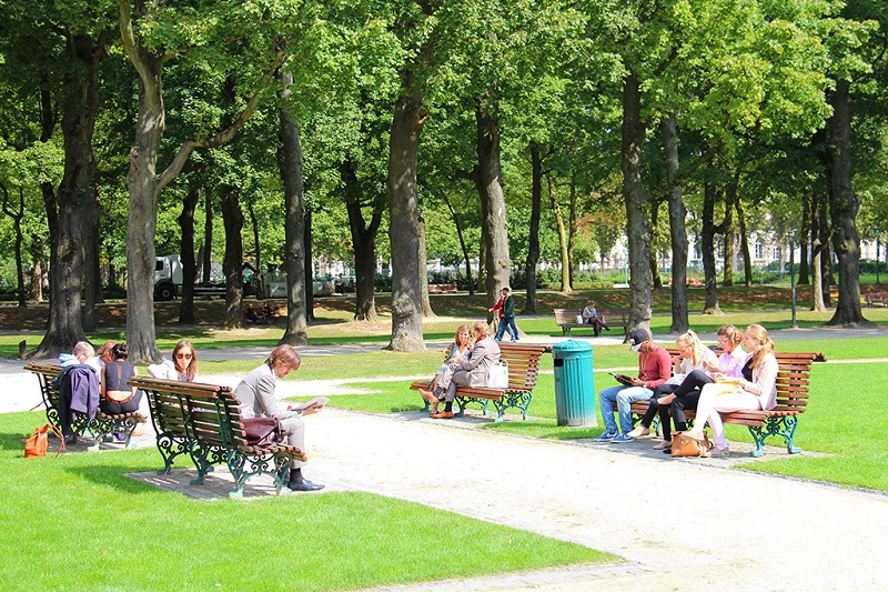 布鲁塞尔纪念公园内休闲的人们