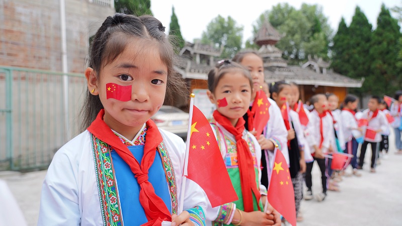 2021年9月30日，贵州省从江县小黄侗寨中心小学喜迎国庆活动现场。 (2)