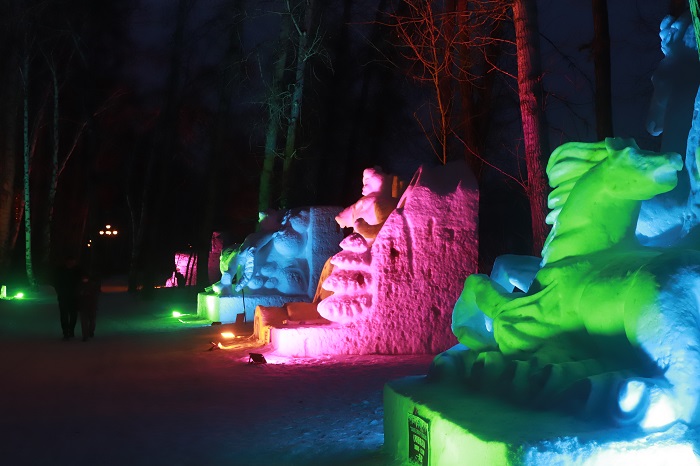 观赏雪雕的夜游人