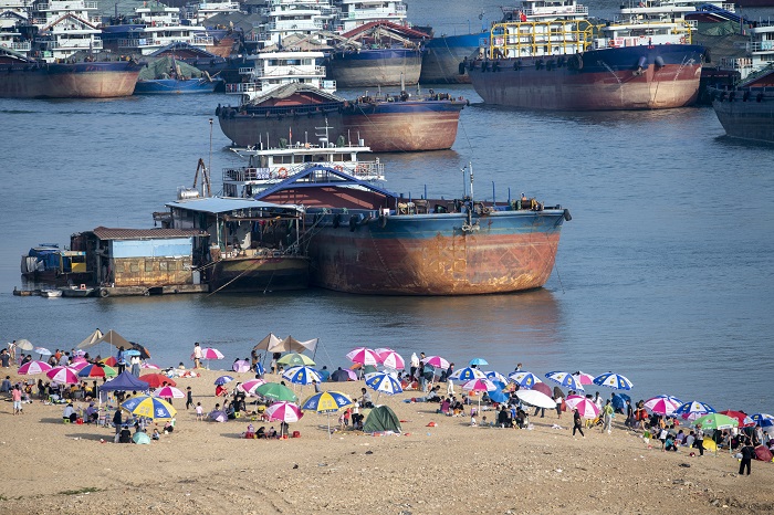 2022年11月20日，市民在广西梧州市西江段的鸳鸯江畔沙滩上打卡游玩。（何华文） (7)