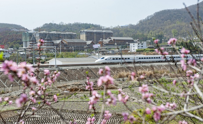 2023年3月13日，一列动车组列车在贵广高铁贵州省从江县洛香镇段附近行驶。 (5)