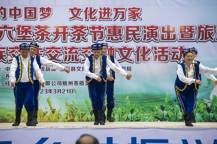 8、3月21日，2023年六堡茶开茶节系列活动在广西梧州市苍梧县六堡镇举行。图为文艺演出现场。(何华文)