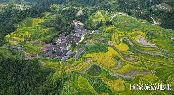  2023年9月17日，在贵州省黔东南苗族侗族自治州从江县翠里乡岑丰村拍摄的梯田风光。 (9)