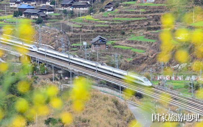 2024年2月4日，一列动车组列车在贵广高铁贵州省从江县洛香镇段附近行驶。 (4)